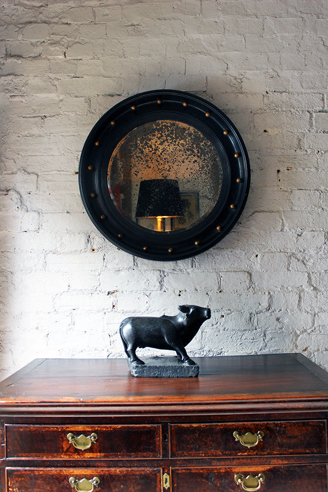 A Good Regency Period Ebonised & Gilt Circular Wall Mirror c.1820