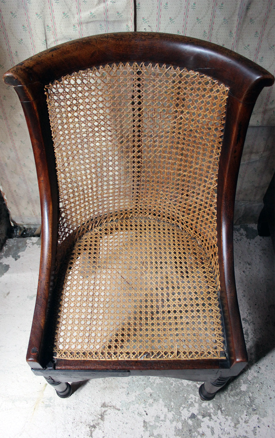 A Blacksmith Repaired Regency Mahogany Library Bergere Chair c.1815