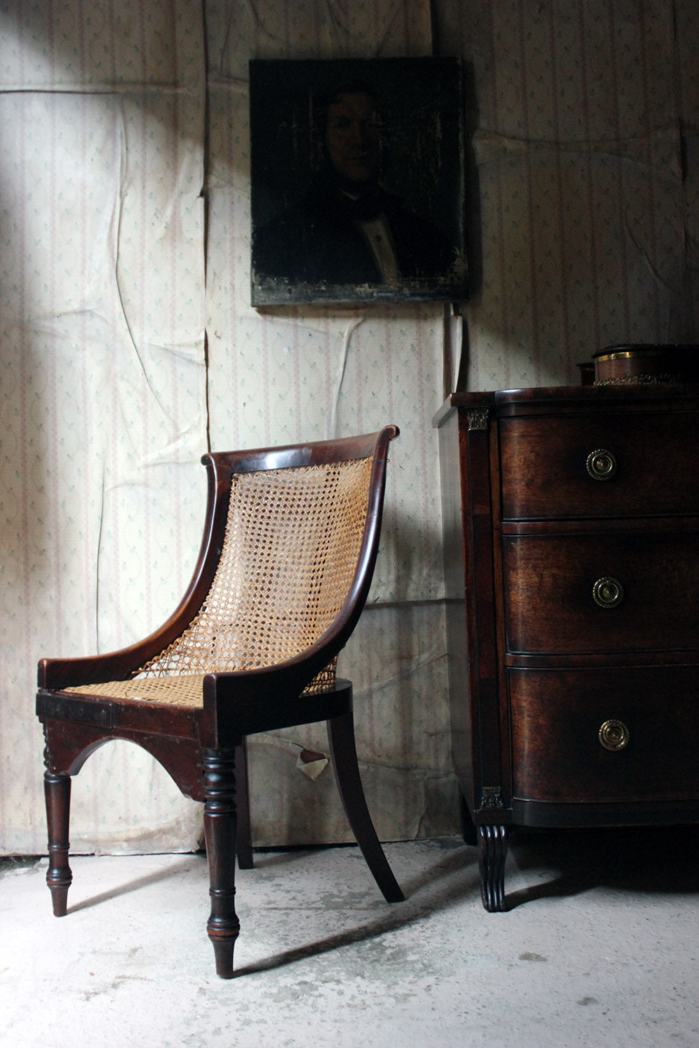 A Blacksmith Repaired Regency Mahogany Library Bergere Chair c.1815