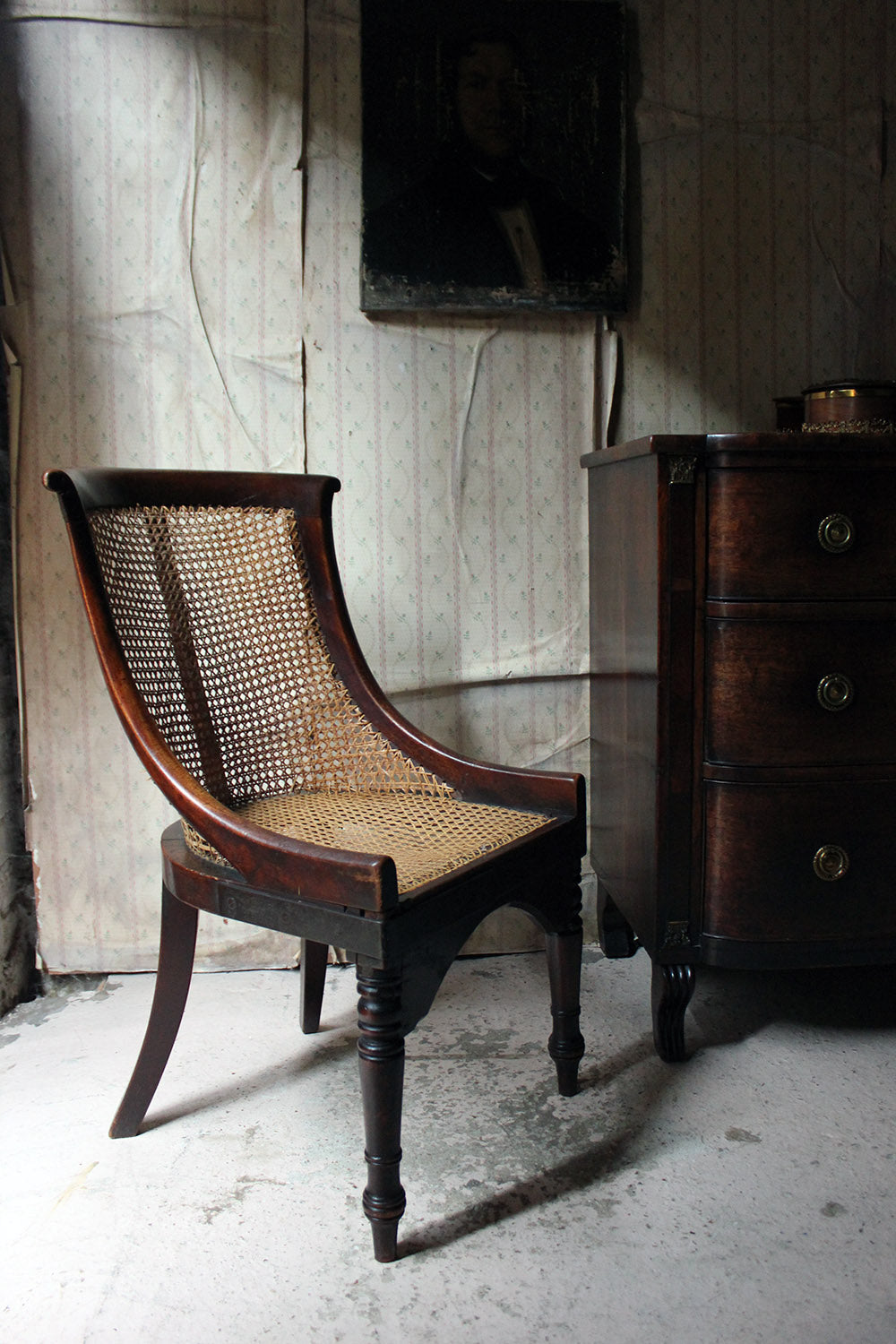 A Blacksmith Repaired Regency Mahogany Library Bergere Chair c.1815