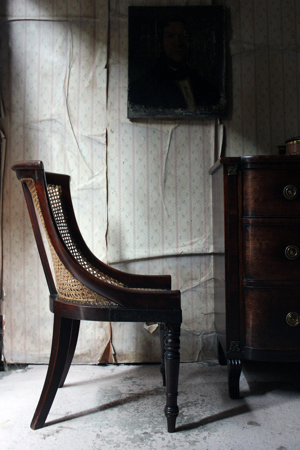 A Blacksmith Repaired Regency Mahogany Library Bergere Chair c.1815