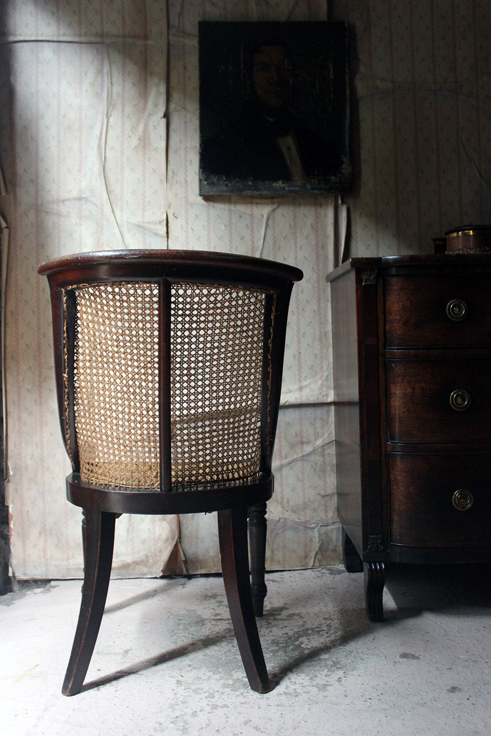 A Blacksmith Repaired Regency Mahogany Library Bergere Chair c.1815