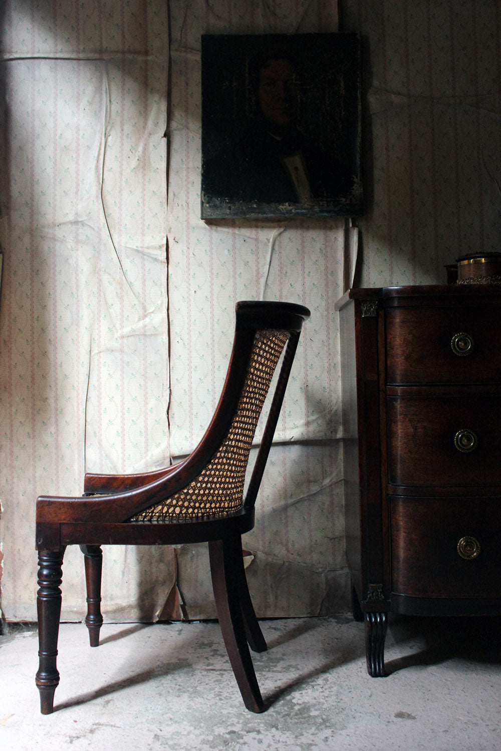 A Blacksmith Repaired Regency Mahogany Library Bergere Chair c.1815