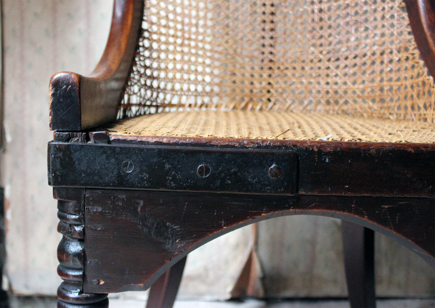 A Blacksmith Repaired Regency Mahogany Library Bergere Chair c.1815