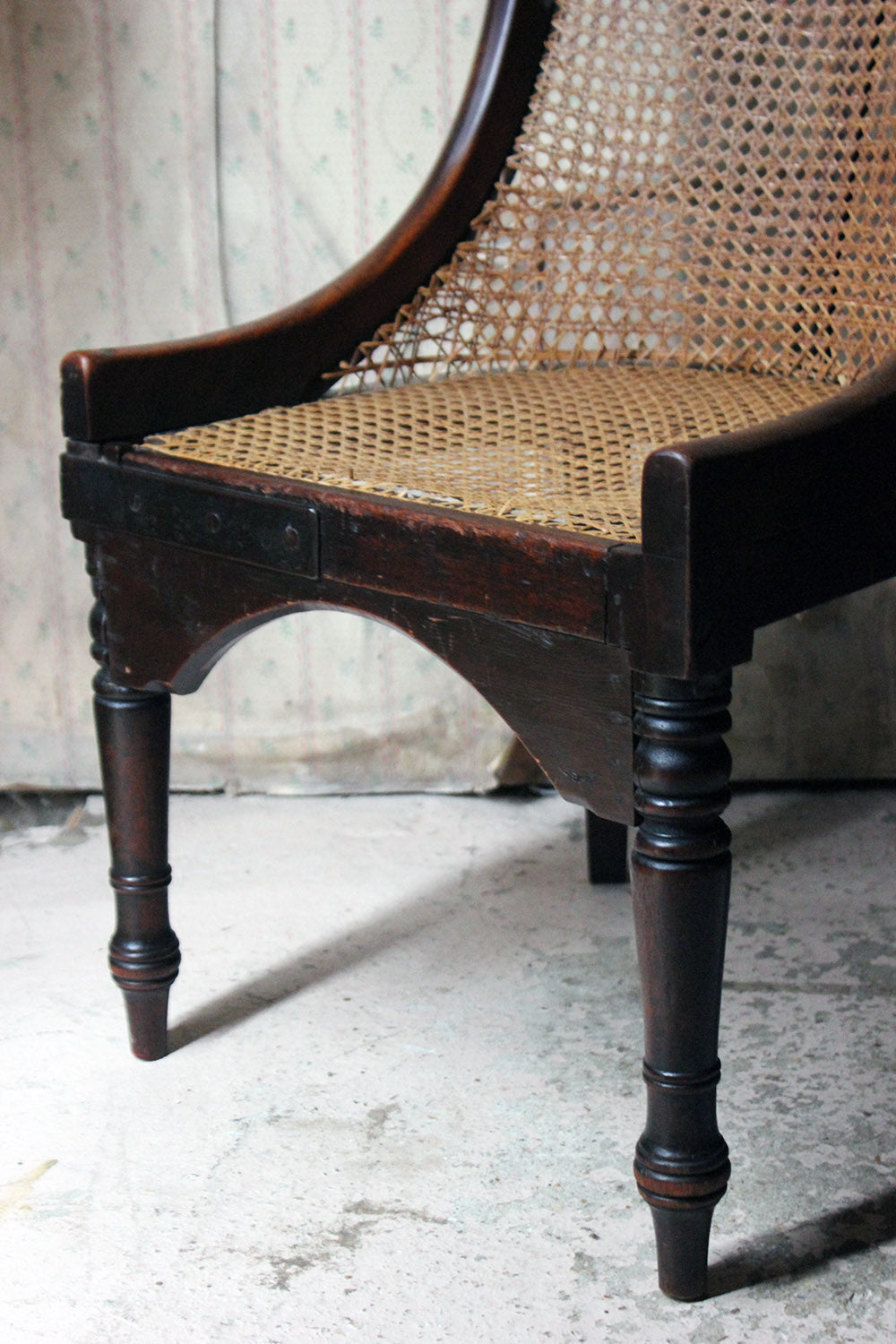 A Blacksmith Repaired Regency Mahogany Library Bergere Chair c.1815