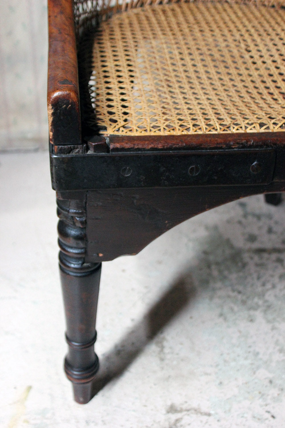 A Blacksmith Repaired Regency Mahogany Library Bergere Chair c.1815