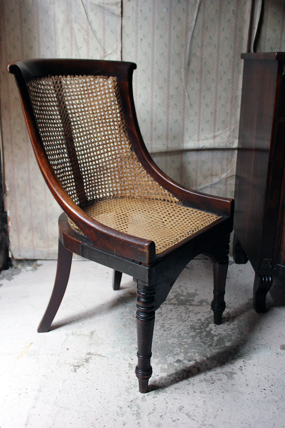 A Blacksmith Repaired Regency Mahogany Library Bergere Chair c.1815