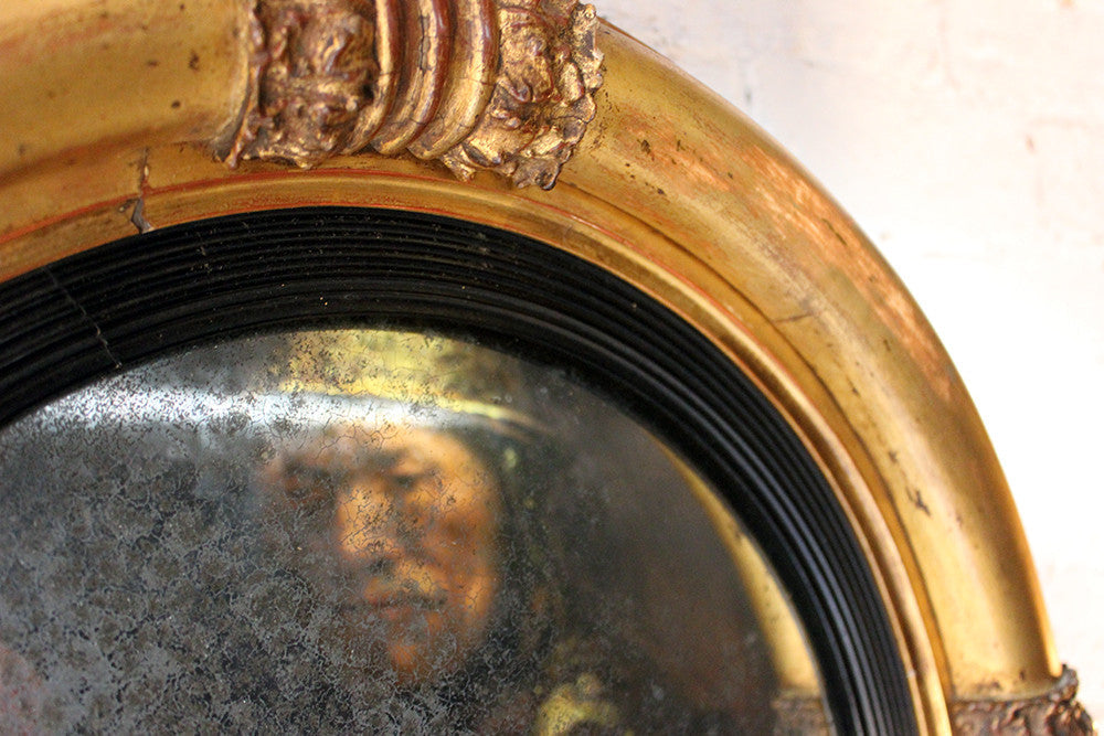 A Good Regency Period Giltwood & Gesso Convex Wall Mirror c.1825