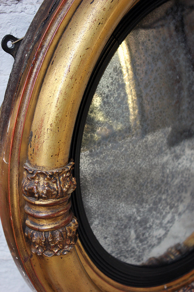 A Good Regency Period Giltwood & Gesso Convex Wall Mirror c.1825