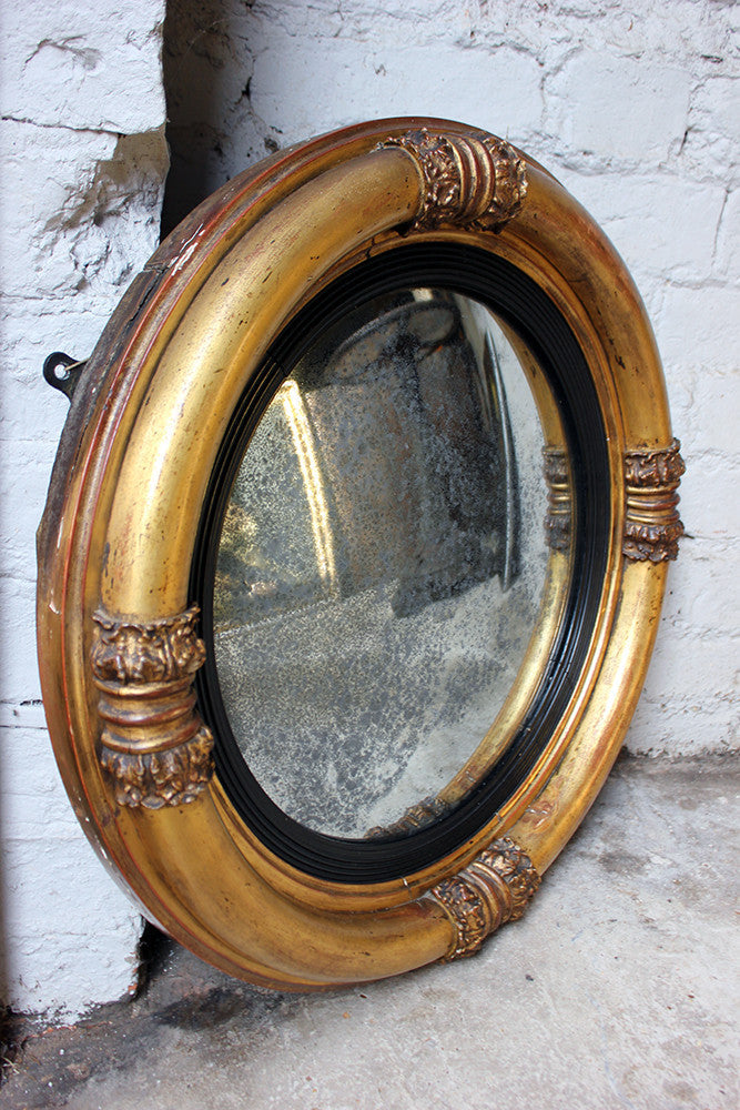 A Good Regency Period Giltwood & Gesso Convex Wall Mirror c.1825