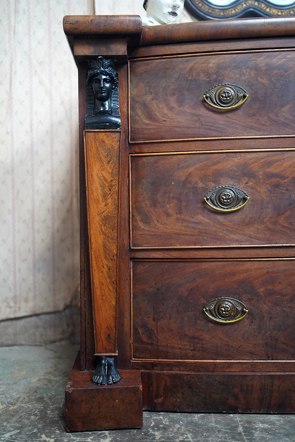 A Fine Regency Period Mahogany & Ebonised Egyptian Revival Chest of Drawers c.1810