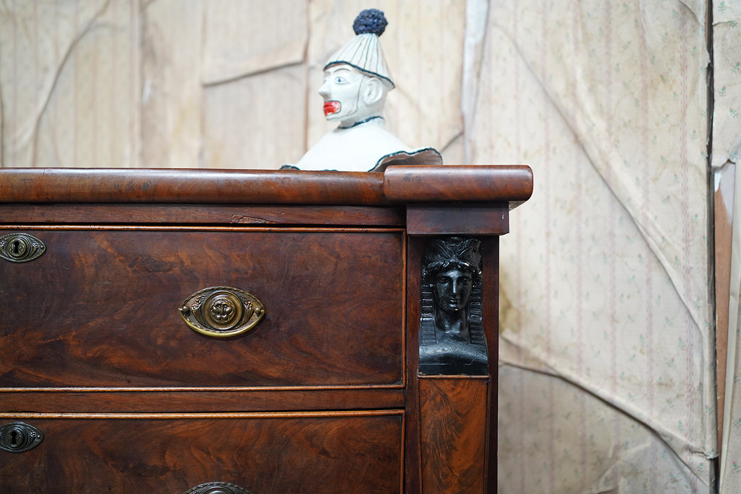 A Fine Regency Period Mahogany & Ebonised Egyptian Revival Chest of Drawers c.1810