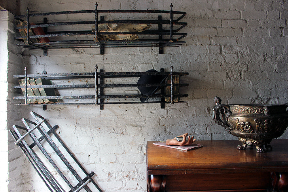 A Fabulous Set of Three Large Regency Period Black Painted Cast Iron Window Boxes c.1820