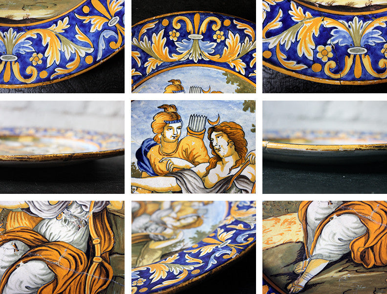 A Beautiful Rivet Repaired Italian Majolica Plate c.1870