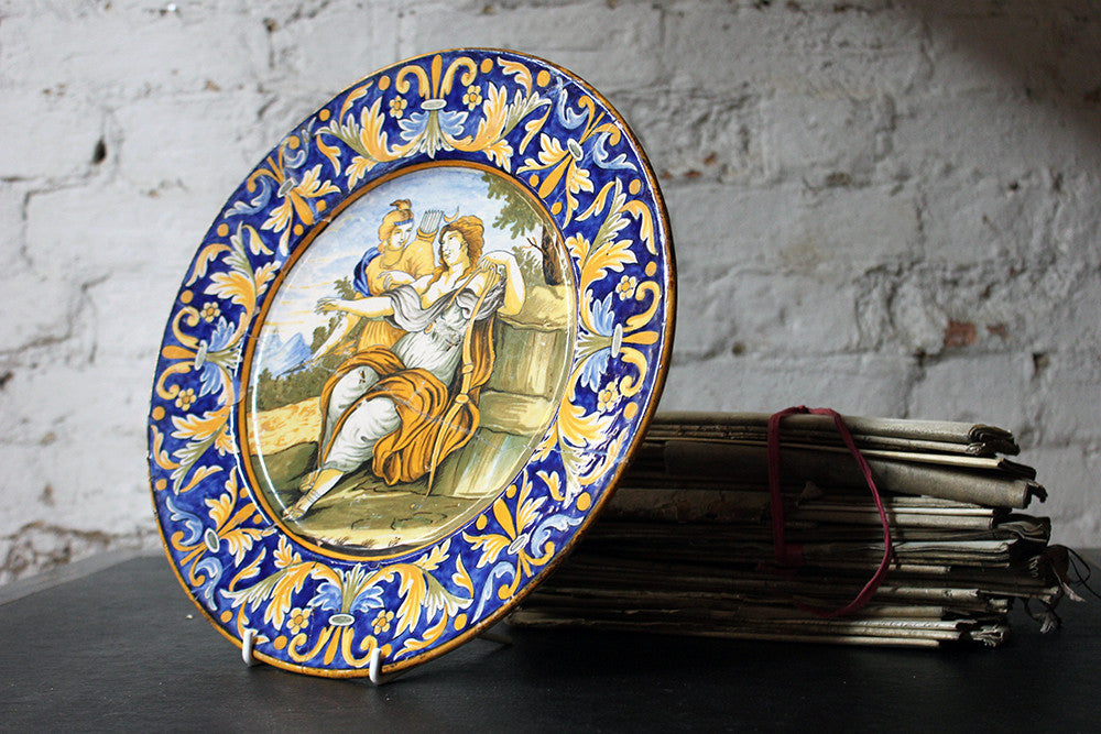 A Beautiful Rivet Repaired Italian Majolica Plate c.1870