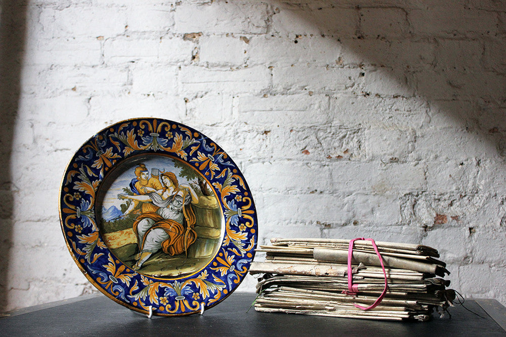 A Beautiful Rivet Repaired Italian Majolica Plate c.1870