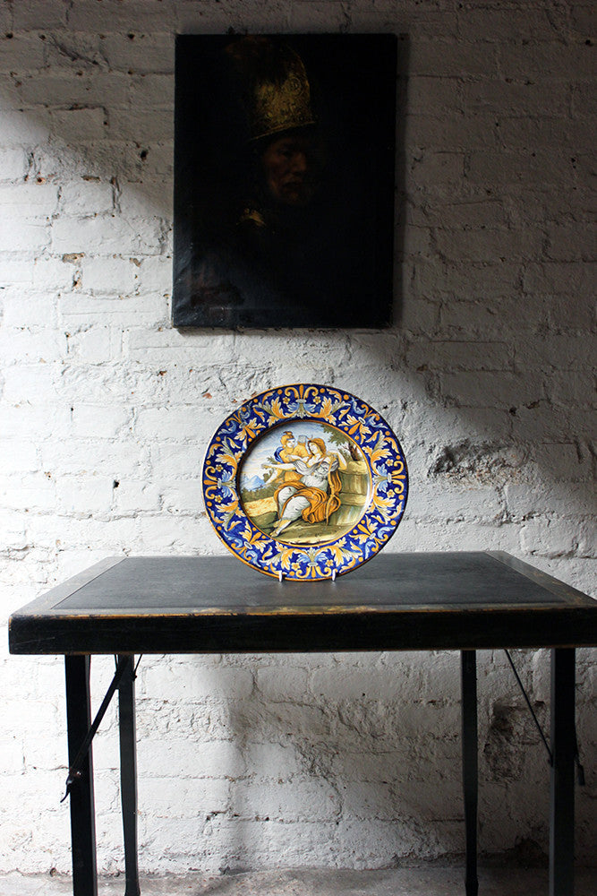 A Beautiful Rivet Repaired Italian Majolica Plate c.1870