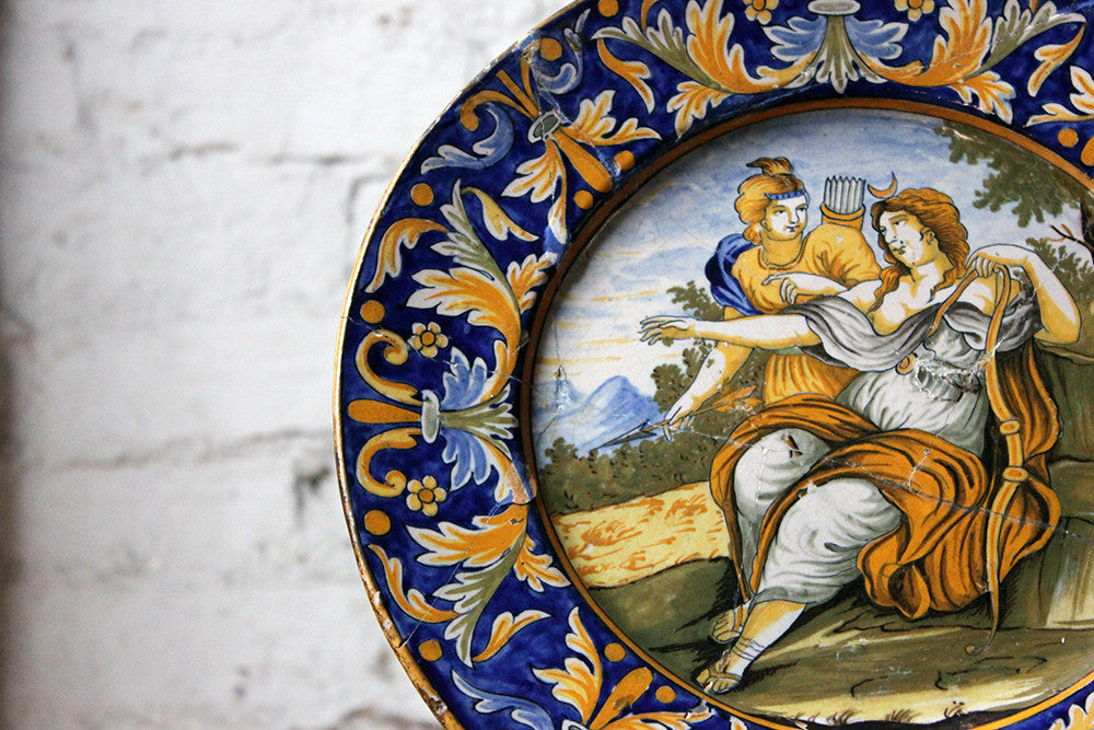 A Beautiful Rivet Repaired Italian Majolica Plate c.1870