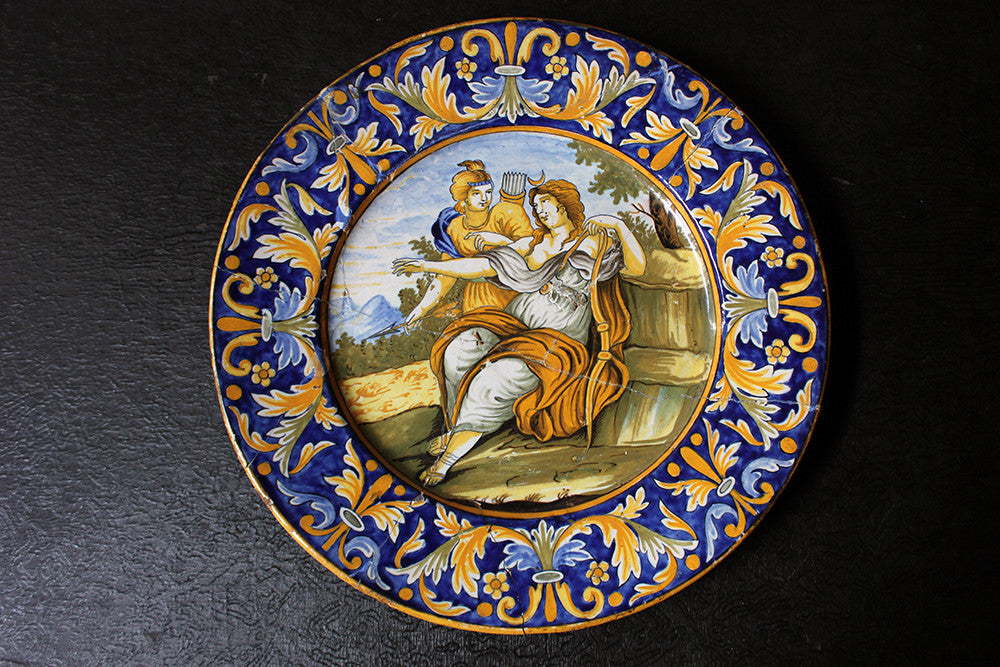 A Beautiful Rivet Repaired Italian Majolica Plate c.1870