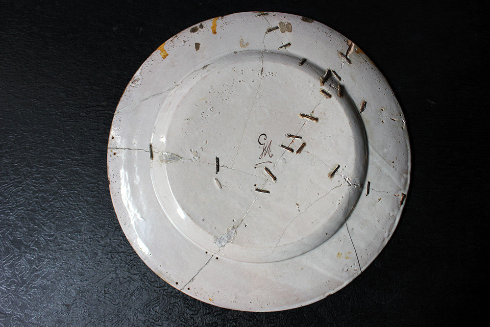 A Beautiful Rivet Repaired Italian Majolica Plate c.1870