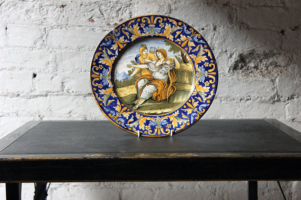 A Beautiful Rivet Repaired Italian Majolica Plate c.1870