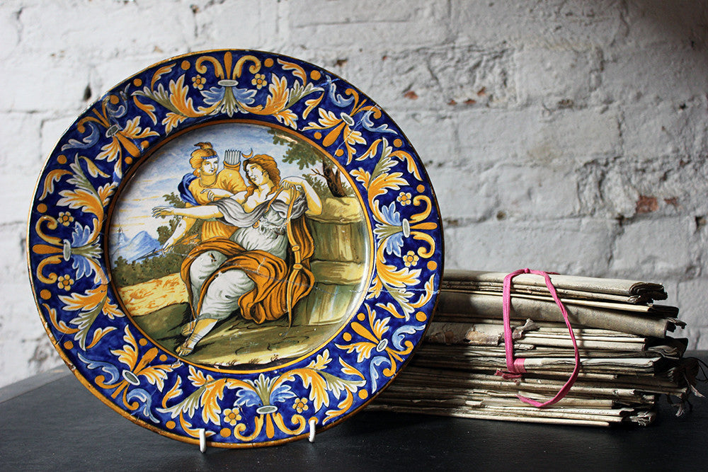 A Beautiful Rivet Repaired Italian Majolica Plate c.1870