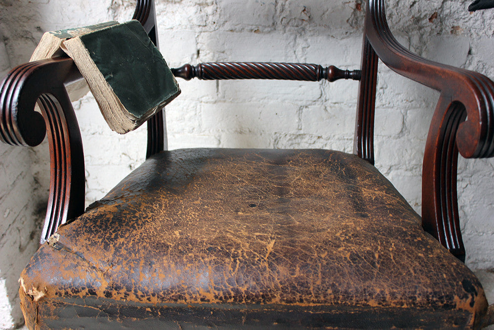 A Fine Regency Mahogany & Leather Upholstered Rope-Twist Back Elbow Chair c.1815