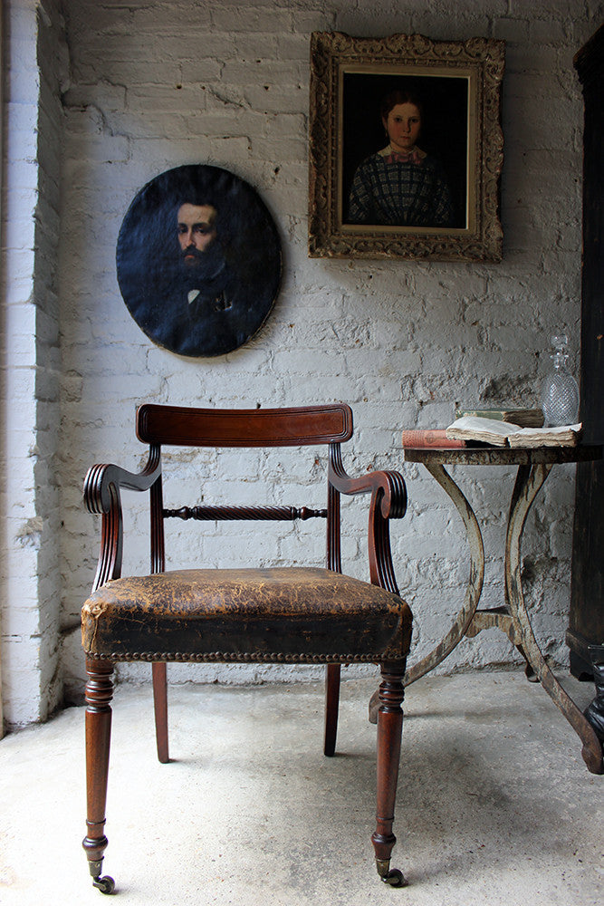 A Fine Regency Mahogany & Leather Upholstered Rope-Twist Back Elbow Chair c.1815