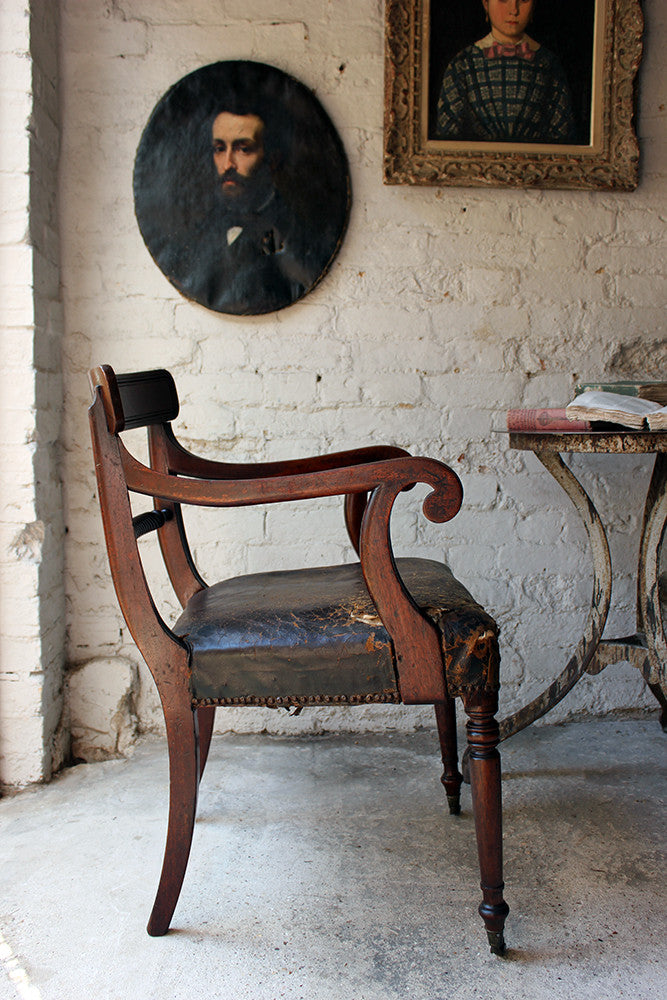 A Fine Regency Mahogany & Leather Upholstered Rope-Twist Back Elbow Chair c.1815