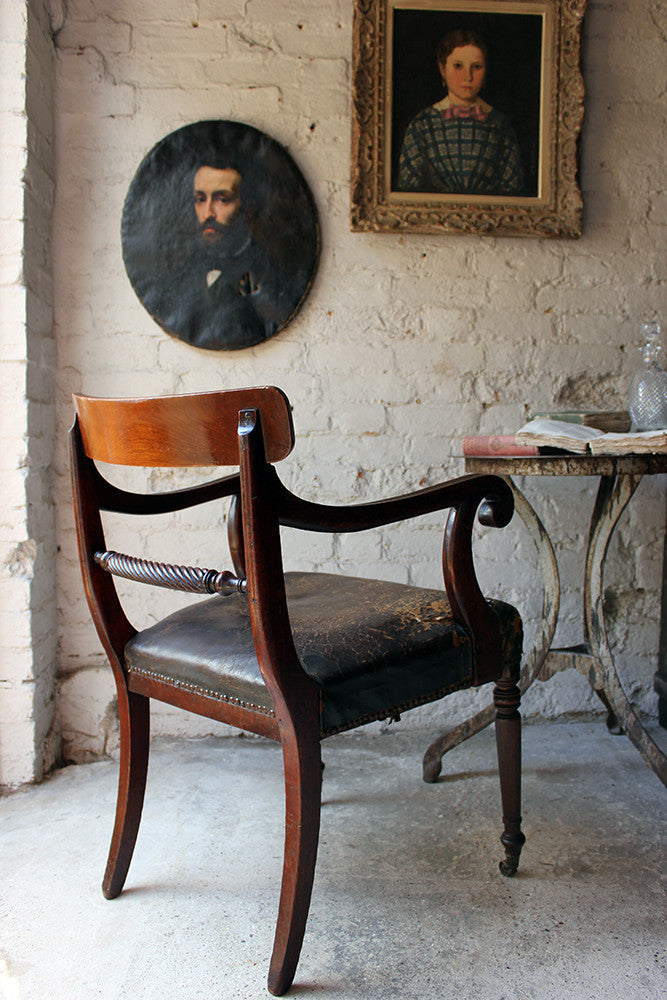 A Fine Regency Mahogany & Leather Upholstered Rope-Twist Back Elbow Chair c.1815