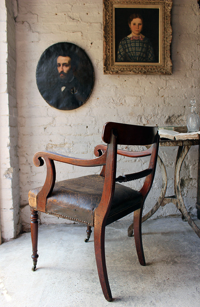 A Fine Regency Mahogany & Leather Upholstered Rope-Twist Back Elbow Chair c.1815