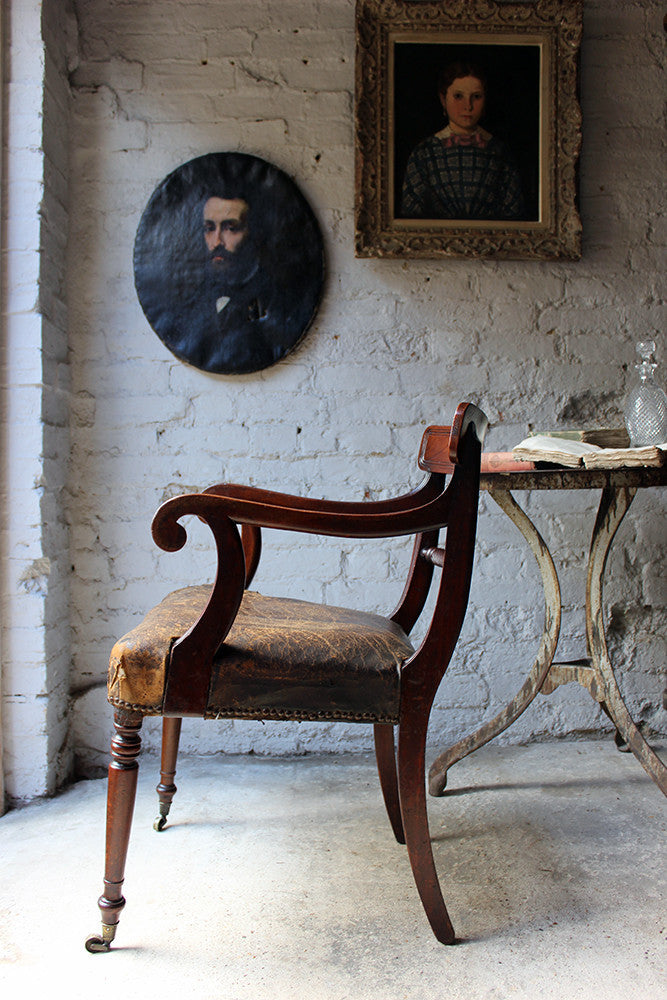 A Fine Regency Mahogany & Leather Upholstered Rope-Twist Back Elbow Chair c.1815