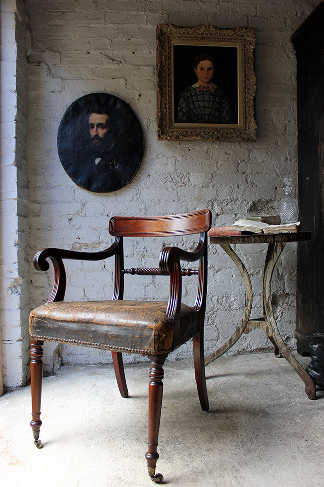 A Fine Regency Mahogany & Leather Upholstered Rope-Twist Back Elbow Chair c.1815