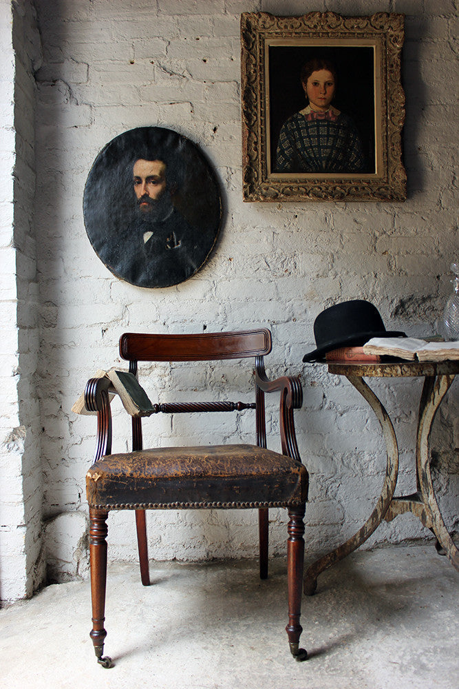 A Fine Regency Mahogany & Leather Upholstered Rope-Twist Back Elbow Chair c.1815