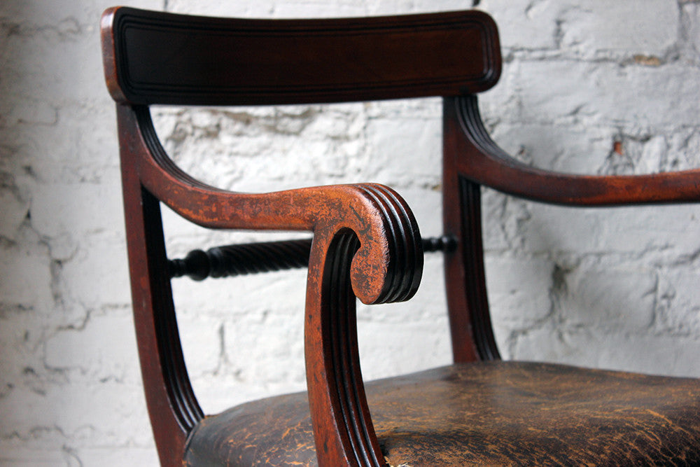 A Fine Regency Mahogany & Leather Upholstered Rope-Twist Back Elbow Chair c.1815