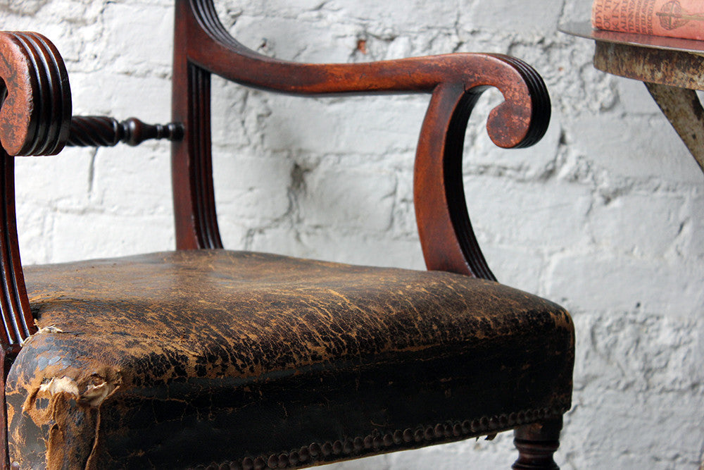 A Fine Regency Mahogany & Leather Upholstered Rope-Twist Back Elbow Chair c.1815