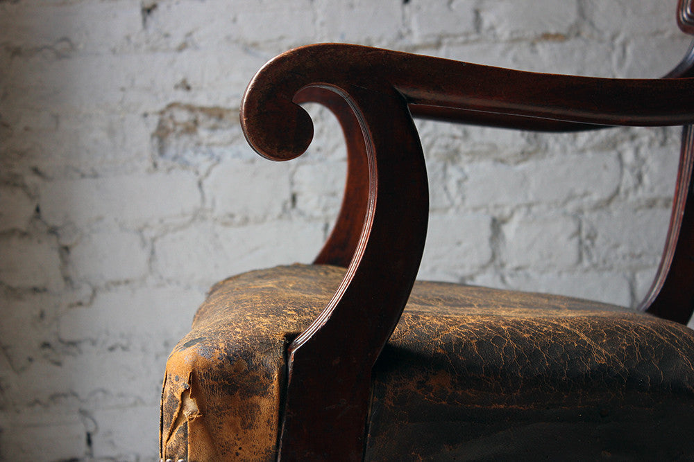 A Fine Regency Mahogany & Leather Upholstered Rope-Twist Back Elbow Chair c.1815