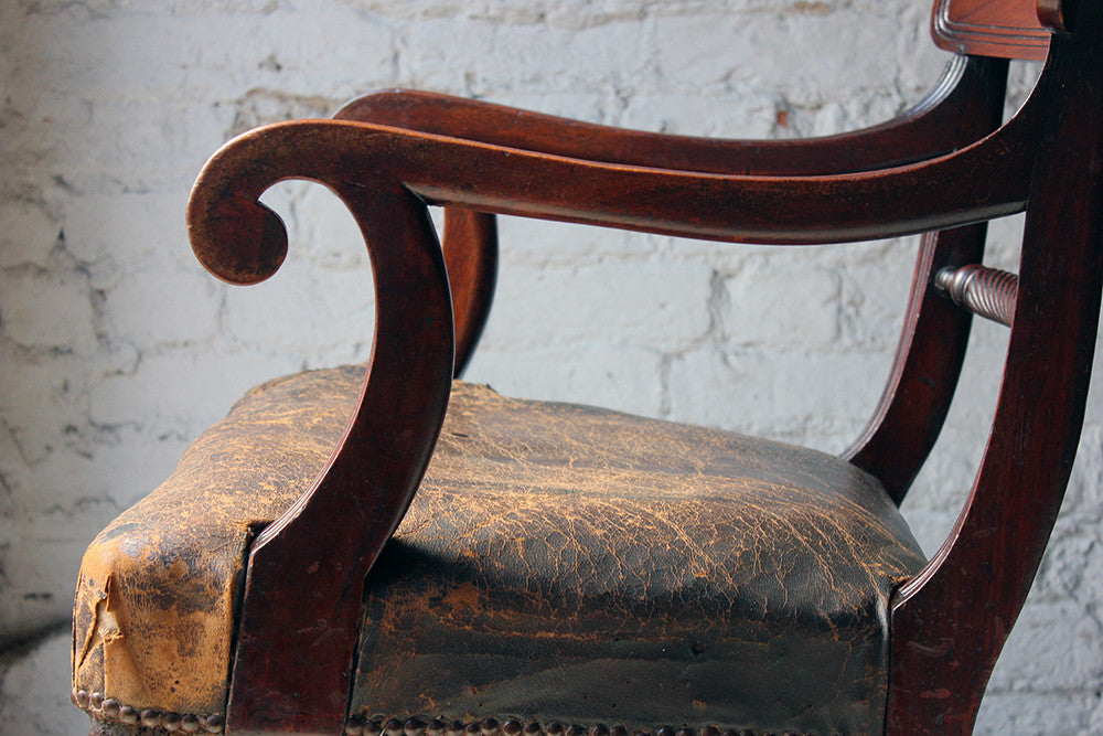 A Fine Regency Mahogany & Leather Upholstered Rope-Twist Back Elbow Chair c.1815