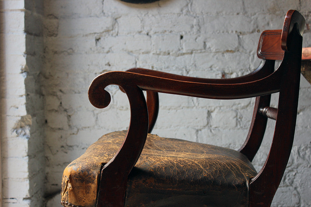 A Fine Regency Mahogany & Leather Upholstered Rope-Twist Back Elbow Chair c.1815
