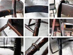 A Good Decorative Set of Six c.1860s Scottish Stained Provincial Elm & Beech Oxford-Back Chapel Chairs