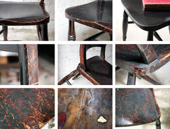 A Good Decorative Set of Six c.1860s Scottish Stained Provincial Elm & Beech Oxford-Back Chapel Chairs