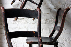 A Good Decorative Set of Six c.1860s Scottish Stained Provincial Elm & Beech Oxford-Back Chapel Chairs