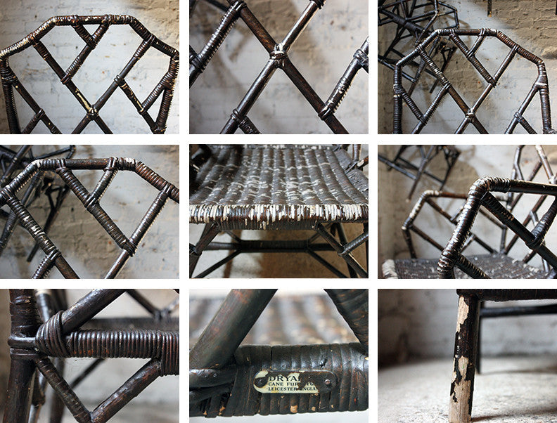 A Fine Set of Six Cane Chinese Chippendale Cockpen Edwardian Conservatory Chairs by Dryad c.1915