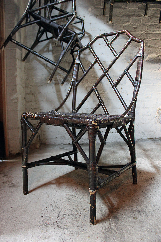 A Fine Set of Six Cane Chinese Chippendale Cockpen Edwardian Conservatory Chairs by Dryad c.1915