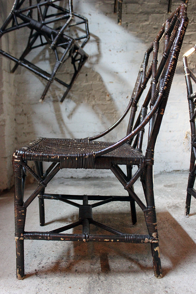 A Fine Set of Six Cane Chinese Chippendale Cockpen Edwardian Conservatory Chairs by Dryad c.1915