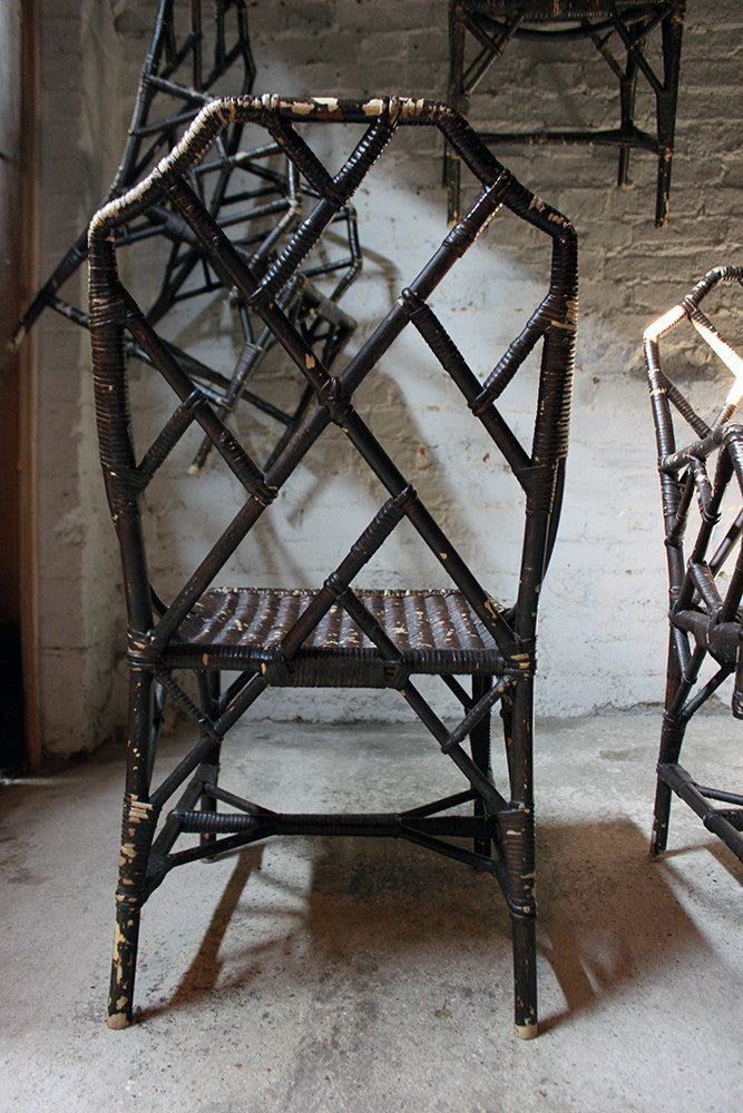 A Fine Set of Six Cane Chinese Chippendale Cockpen Edwardian Conservatory Chairs by Dryad c.1915