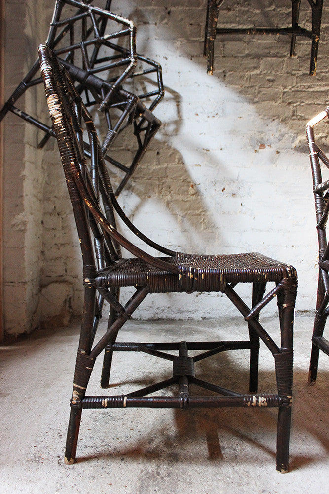 A Fine Set of Six Cane Chinese Chippendale Cockpen Edwardian Conservatory Chairs by Dryad c.1915