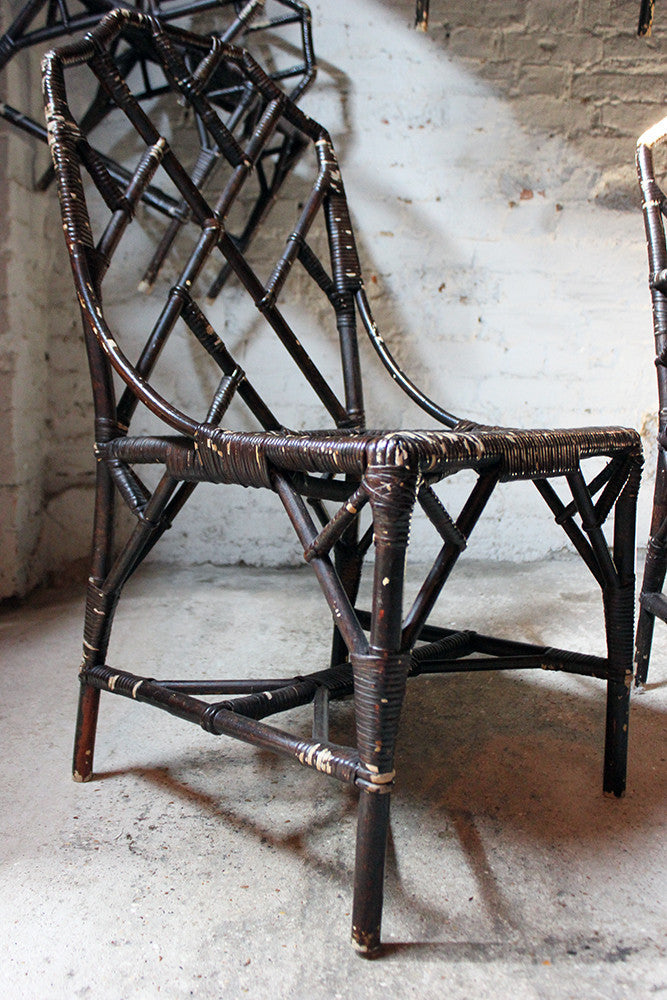 A Fine Set of Six Cane Chinese Chippendale Cockpen Edwardian Conservatory Chairs by Dryad c.1915
