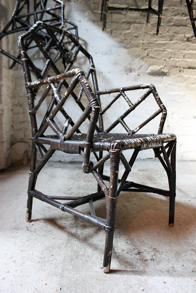 A Fine Set of Six Cane Chinese Chippendale Cockpen Edwardian Conservatory Chairs by Dryad c.1915