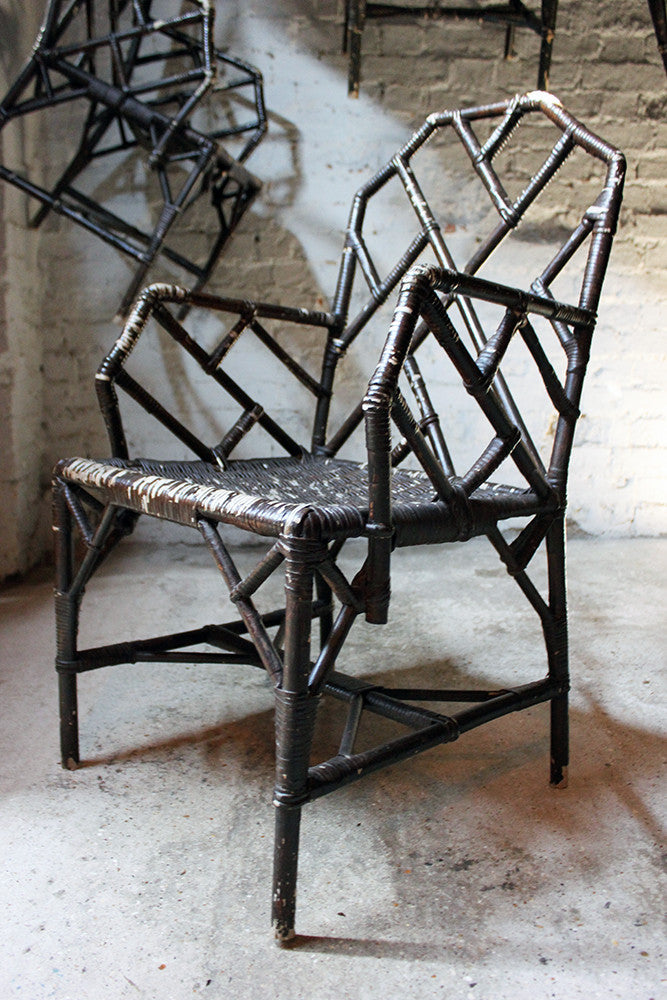 A Fine Set of Six Cane Chinese Chippendale Cockpen Edwardian Conservatory Chairs by Dryad c.1915